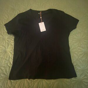Quince NWT Women's Cotton Modal Black Vneck Short Sleeve T shirt SIze XL